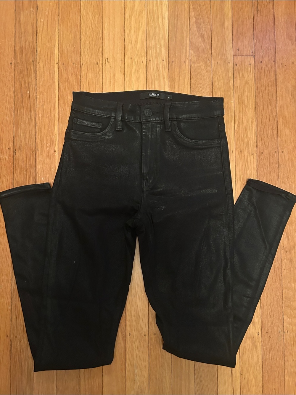 Hudson Jeans Barbara Black Coated Skinny Jeans